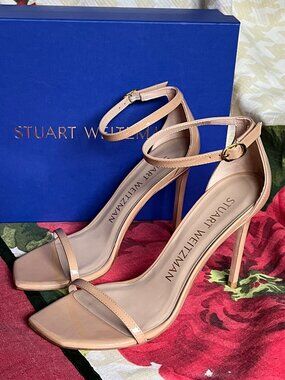 Stuart Weitzman Nudistcurve100 Ankle-Strap/Patent Leather